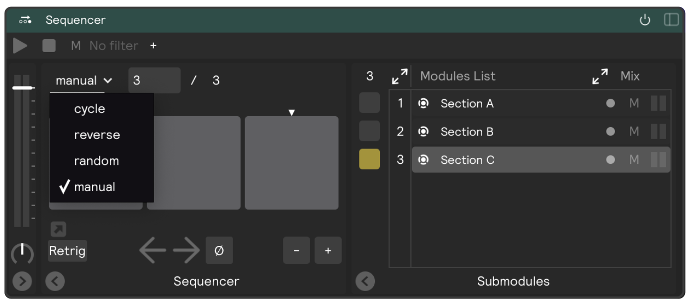 A screenshot showing a sequencer being set to manual mode