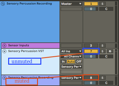 A screenshot of the SP Audio Tracks group in the Ableton template