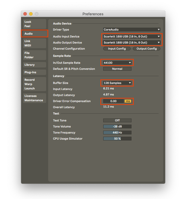 A screenshot of the Ableton Audio Preferences window