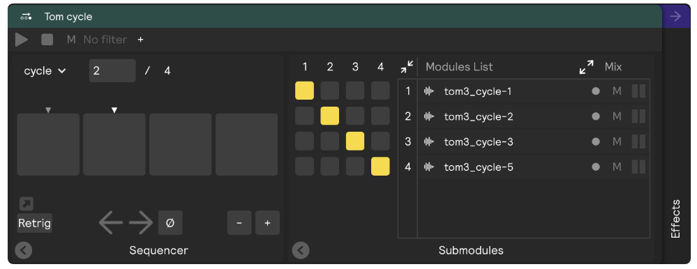 A screenshot of the sequencer module that shows how modules can be assigned to different steps in the sequence