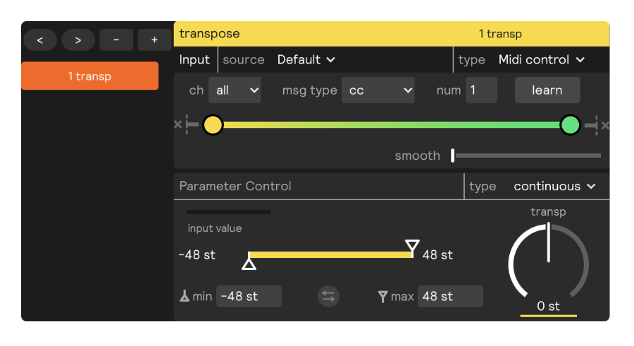 A screenshot of the MIDI control assignment type
