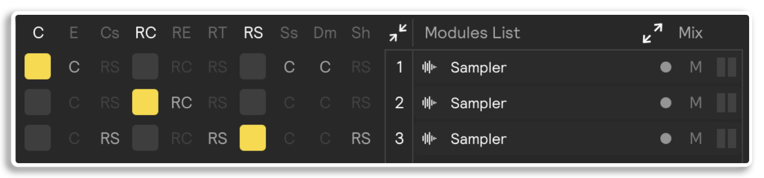 A screenshot of a drum pad module with automatic assignments on inactive pads