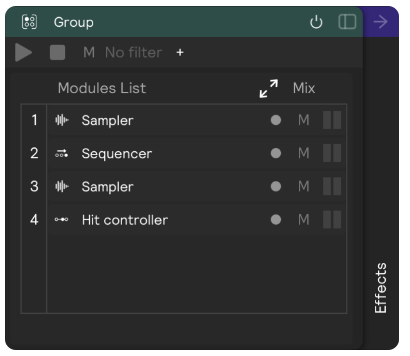 A screenshot of the group module