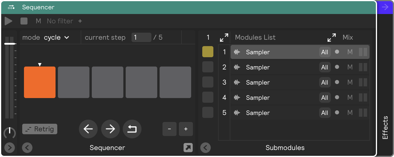 A screenshot of the sequencer module