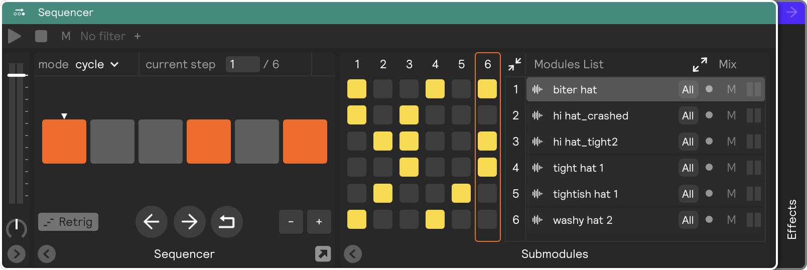 A sequencer with a non-default pattern programmed