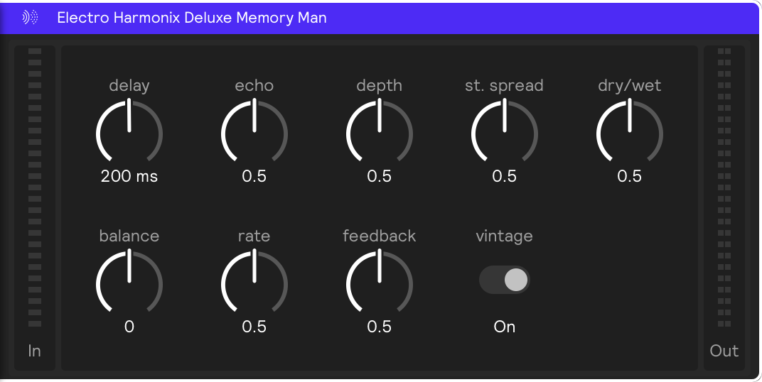 A screenshot of the Electro Harmonix Memory Man Delay effect