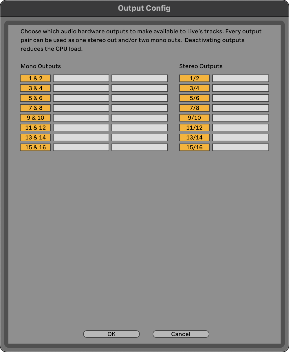 A screenshot of the Output Config window