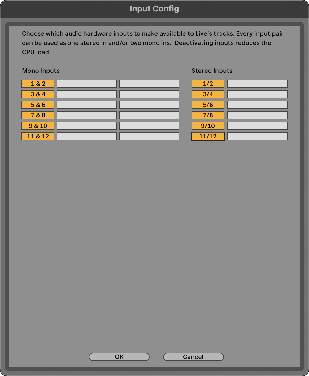 A screenshot of the Input Config window