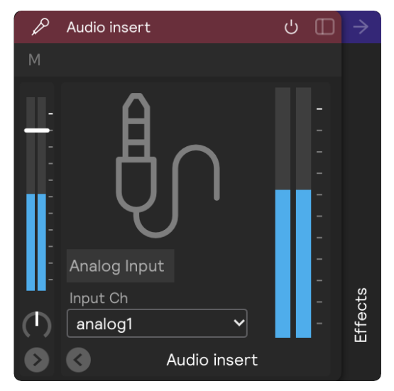 A screenshot of an audio insert generator with its input channel set to analog1