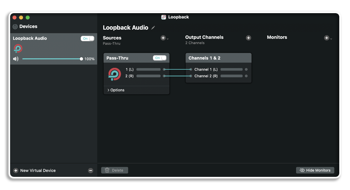 A screenshot of the audio routing in Loopback