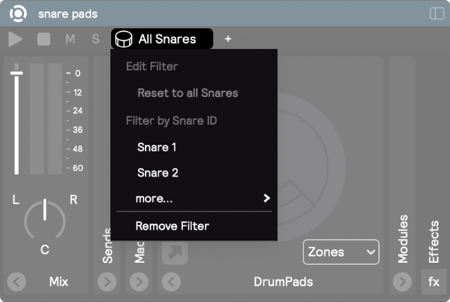 A screenshot of the edit filter dropdown menu