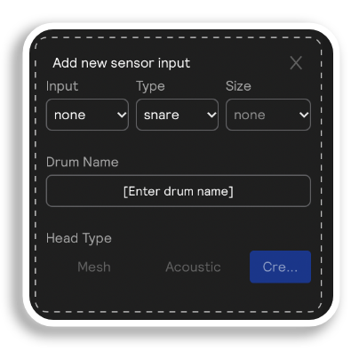 A screenshot of the create sensor input module, asking for information about the drum