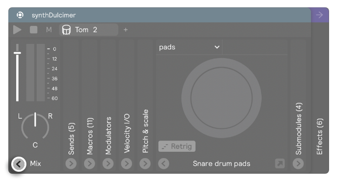 A screenshot of a Drum Pad controller with most of its panels collapsed