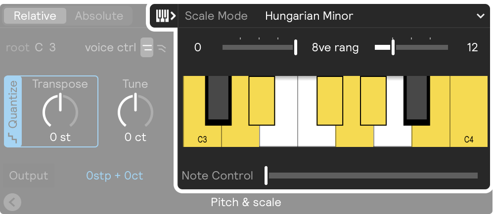 A screenshot of the Pitch &amp; Scale panel with the scale panel open