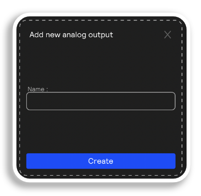 A screenshot of the create analog output module, asking you to name the output