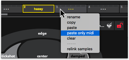 A screenshot of the right-click menu option on a set showing the &#39;paste only midi&#39; option