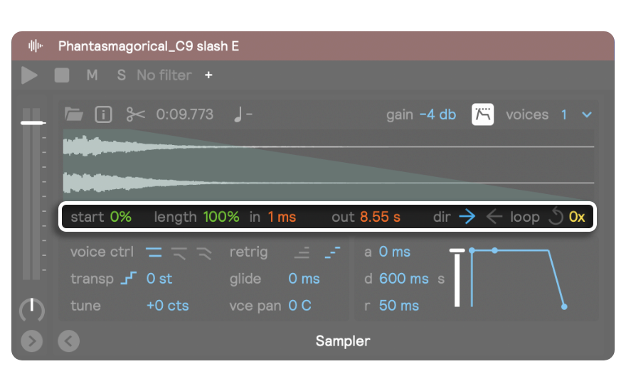 A screenshot showing the playback controls section of the sampler