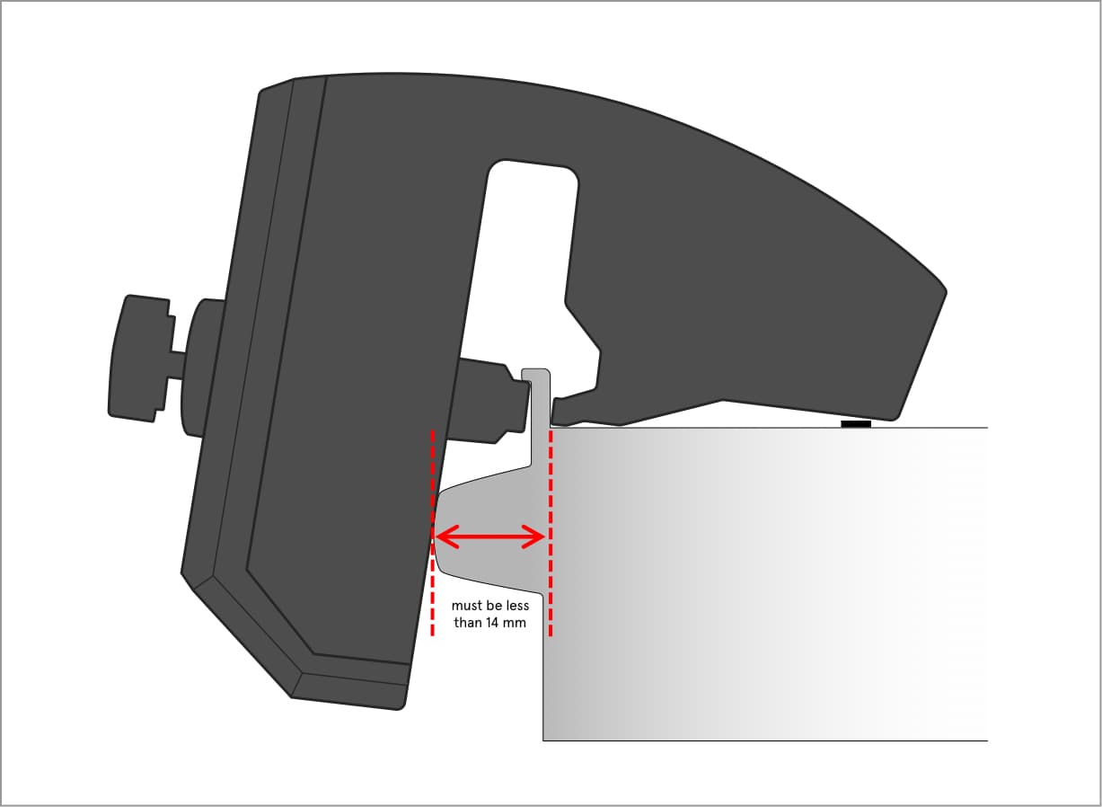 A diagram showing a possible issue attaching a sensor to a rim that&#39;s too thick