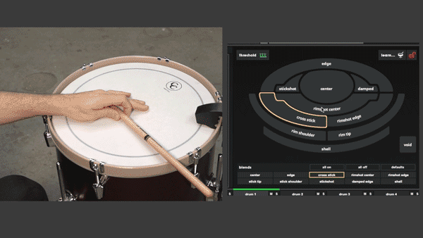 A gif showing proper technique for training the Cross Stick Zone on a snare