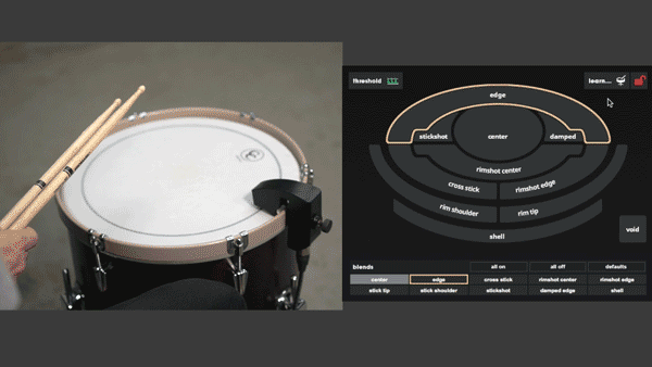 A gif showing proper technique for training the Edge Zone on a snare 