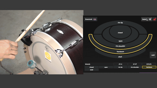 A gif showing proper technique for training the Hardware zone on a kick drum