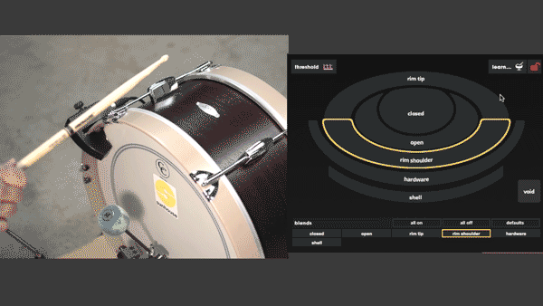 A gif showing proper technique for training the Rim Shoulder zone on a kick drum