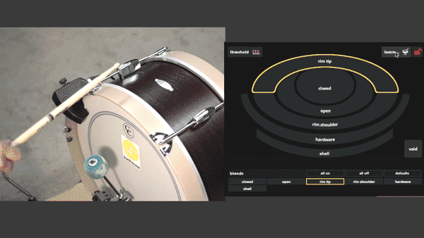 A gif showing proper technique for training the Rim Tip zone on a kick drum