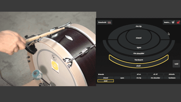 A gif showing proper technique for training the shell zone on a kick drum