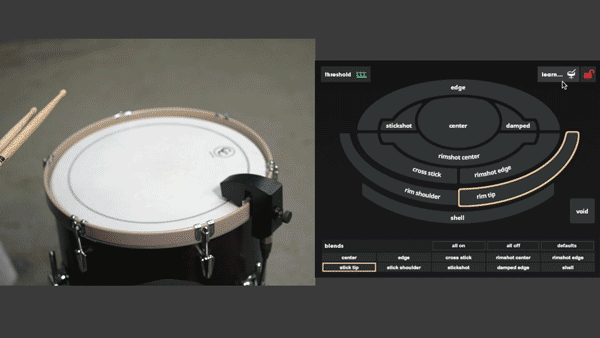 A gif showing proper technique for training the Rim Tip Zone on a snare