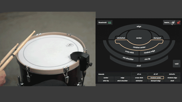 A gif showing proper technique for training the Rimshot Center Zone on a snare