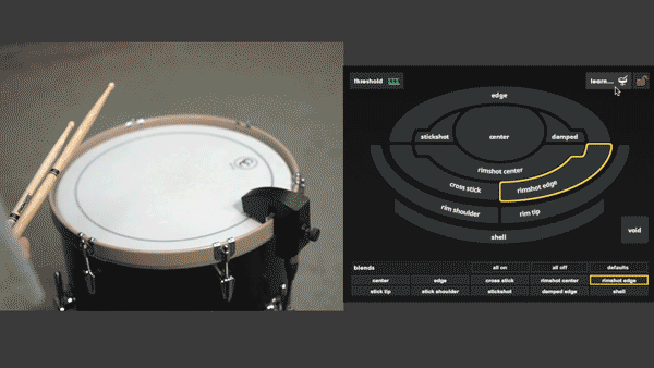 A gif showing proper technique for training the Rimshot Edge Zone on a snare