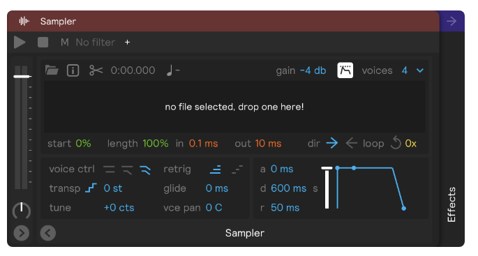 A screenshot showing a sampler with no sample file loaded