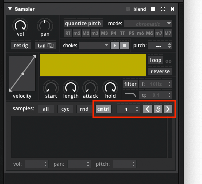 A screenshot showing cntrl mode in the sampler