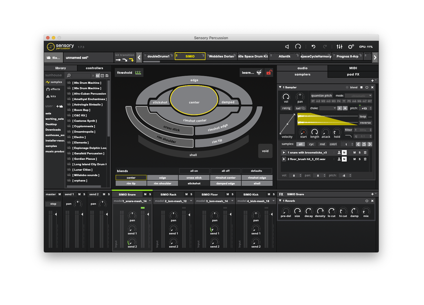 A screenshot of the entire Sensory Percussion window