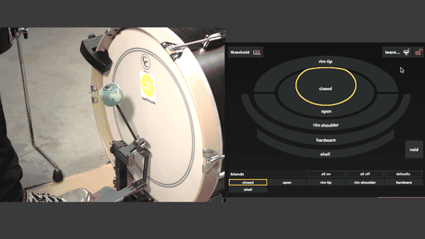 A gif showing proper technique for training the Kick Closed zone on a kick drum