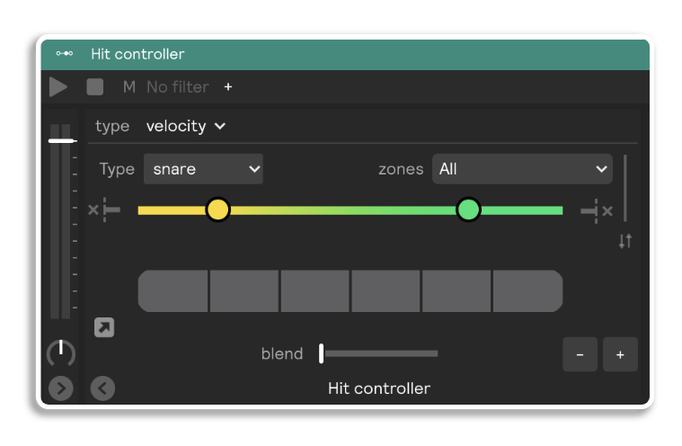 A hit controller with the sensitivity adjusted at the high and low ends