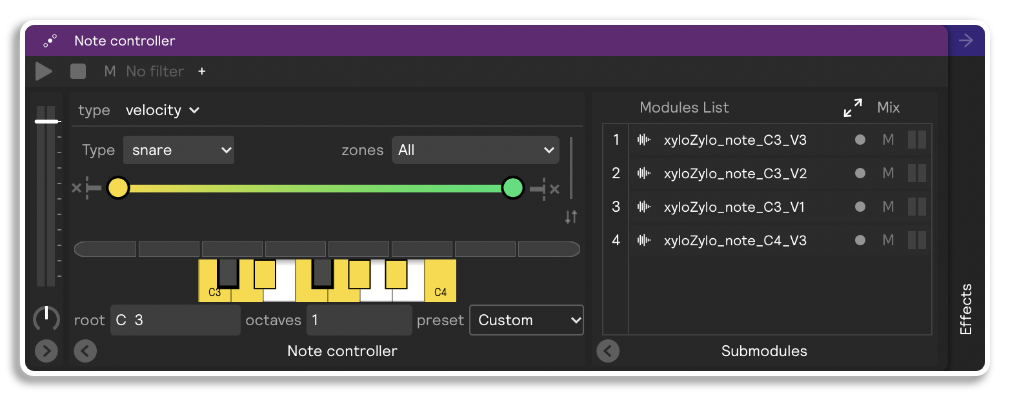 A screenshot of the note controller module