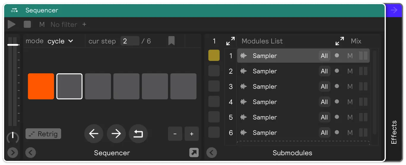 A screenshot of the sequencer module