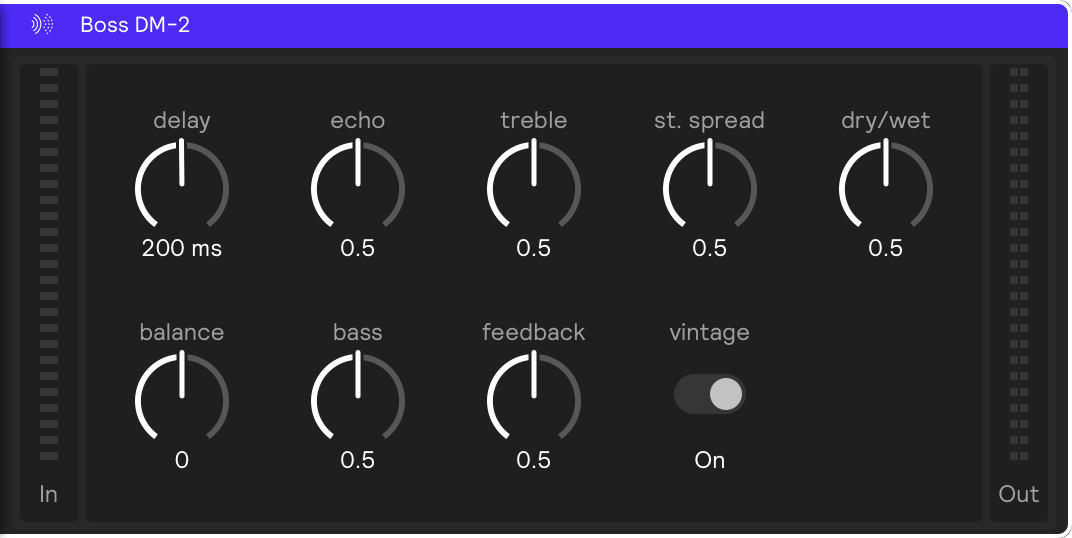 A screenshot of the Boss DM-2 Delay effect