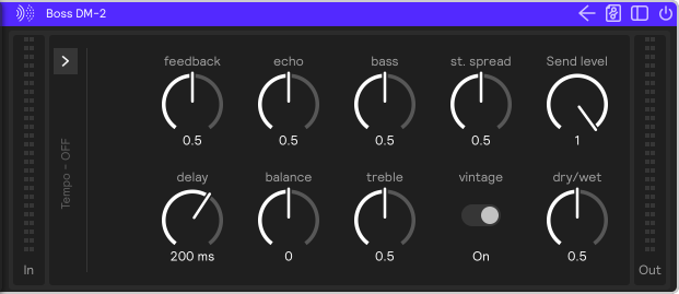A screenshot of the Boss DM-2 Delay effect