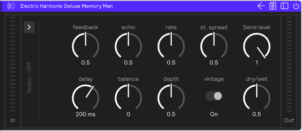 A screenshot of the Electro Harmonix Memory Man Delay effect