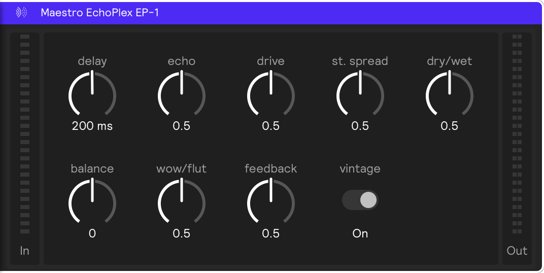 A screenshot of the Maestro EchcoPlex EP-1 delay effect