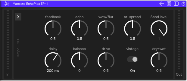 A screenshot of the Maestro EchcoPlex EP-1 delay effect
