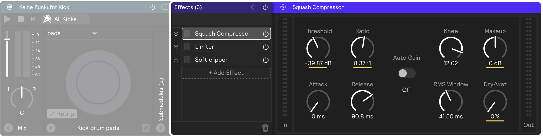 A screenshot of the FX panel of a layer showing two FX: a Limiter and a soft clipper