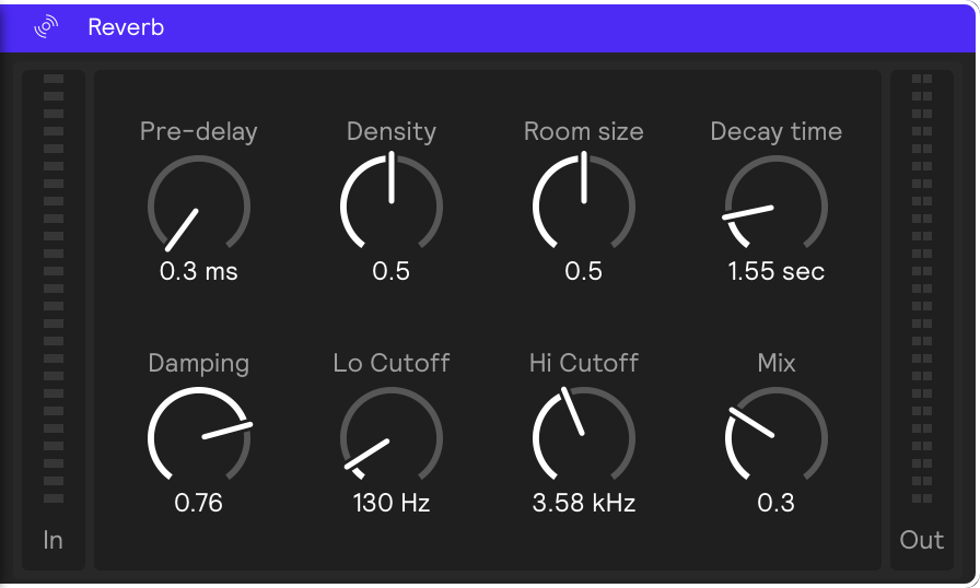 A screenshot of the reverb effect