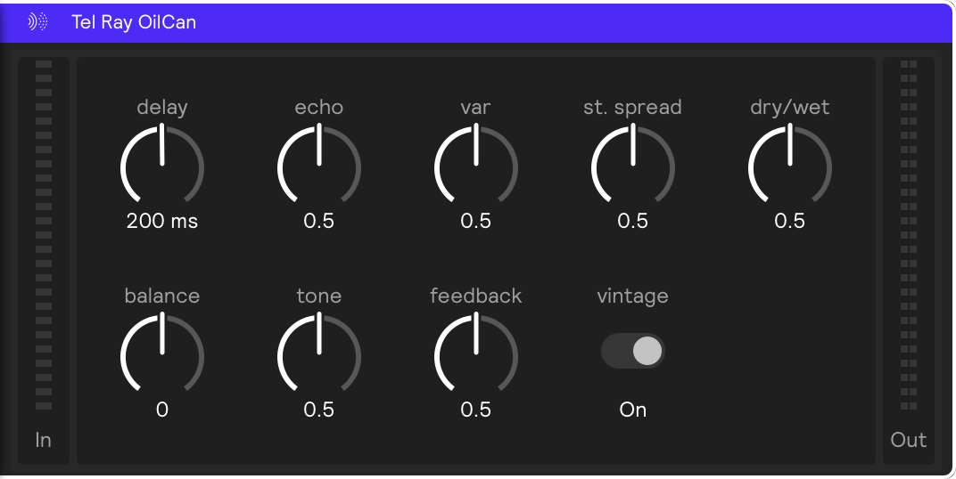 A screenshot of the Tel Ray Oil Can delay effect