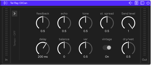 A screenshot of the Tel Ray Oil Can delay effect