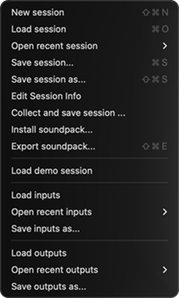 A screenshot of the file menu dropdown