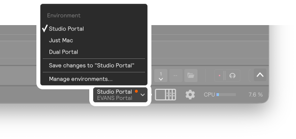 The footer environment menu