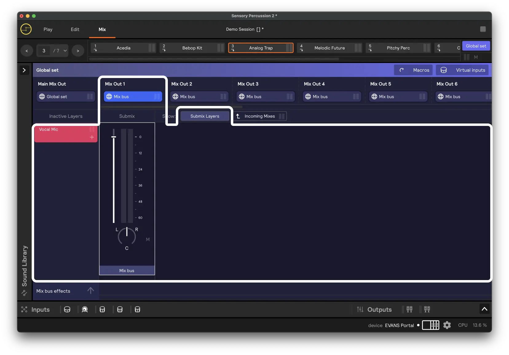 A screenshot of a Mix Bus Global Set Layers view